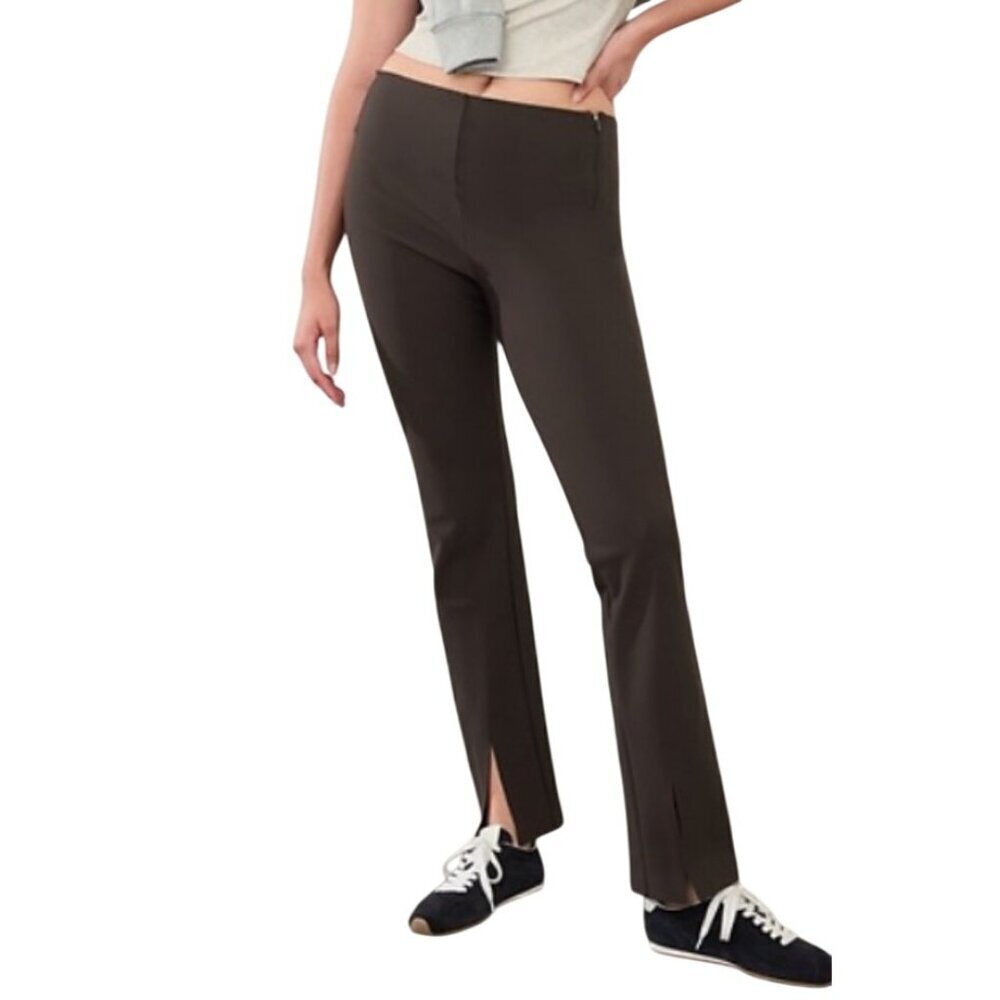 Athleta Split Hem high waist Pants Truffle green brown women’s 12 back zippered